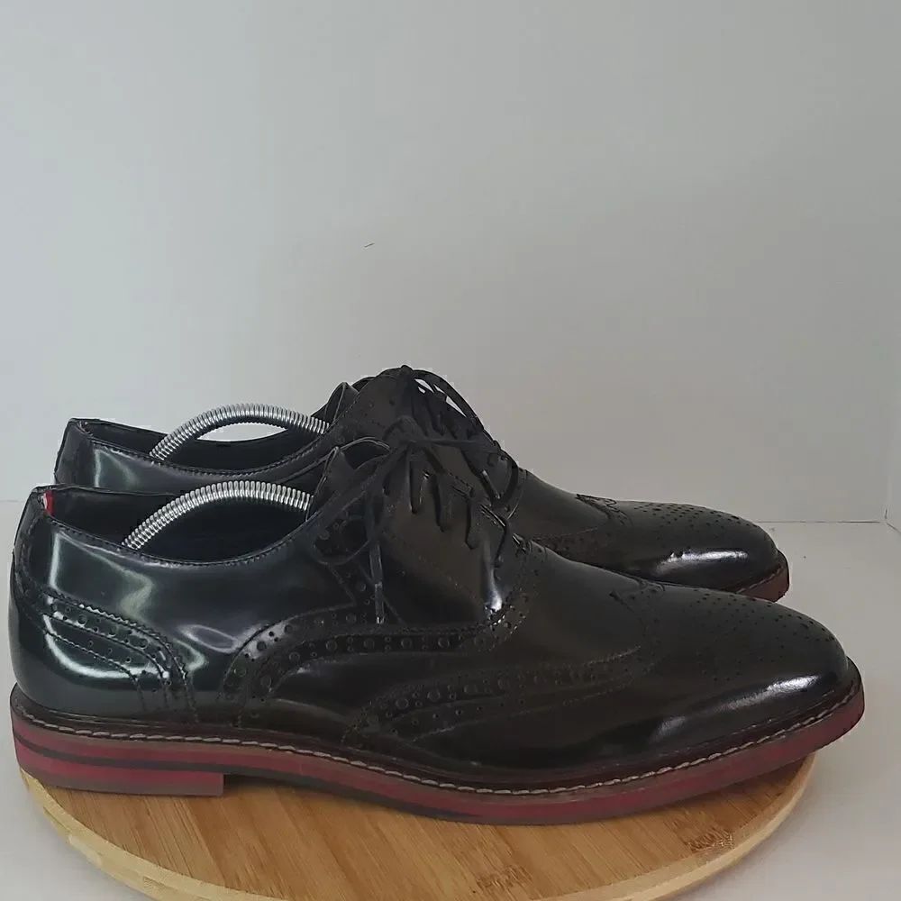 Steve Madden Men's Cingular Wingtip Oxfords Black Patent Leather Shoe Size 13